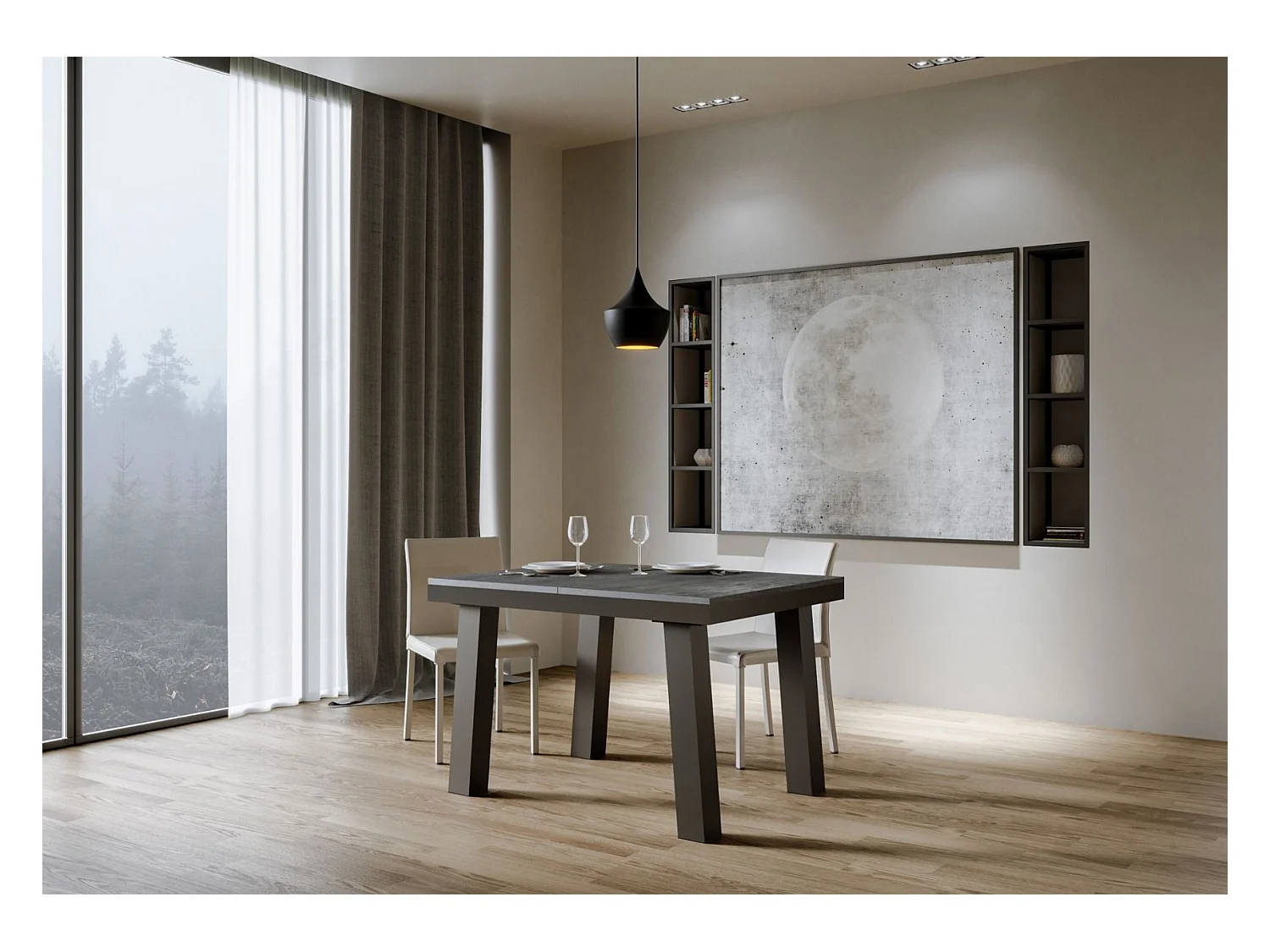 Mesa de jantar extensível 90x120/224 cm Bridge Evolution Cimento quadro Antracite