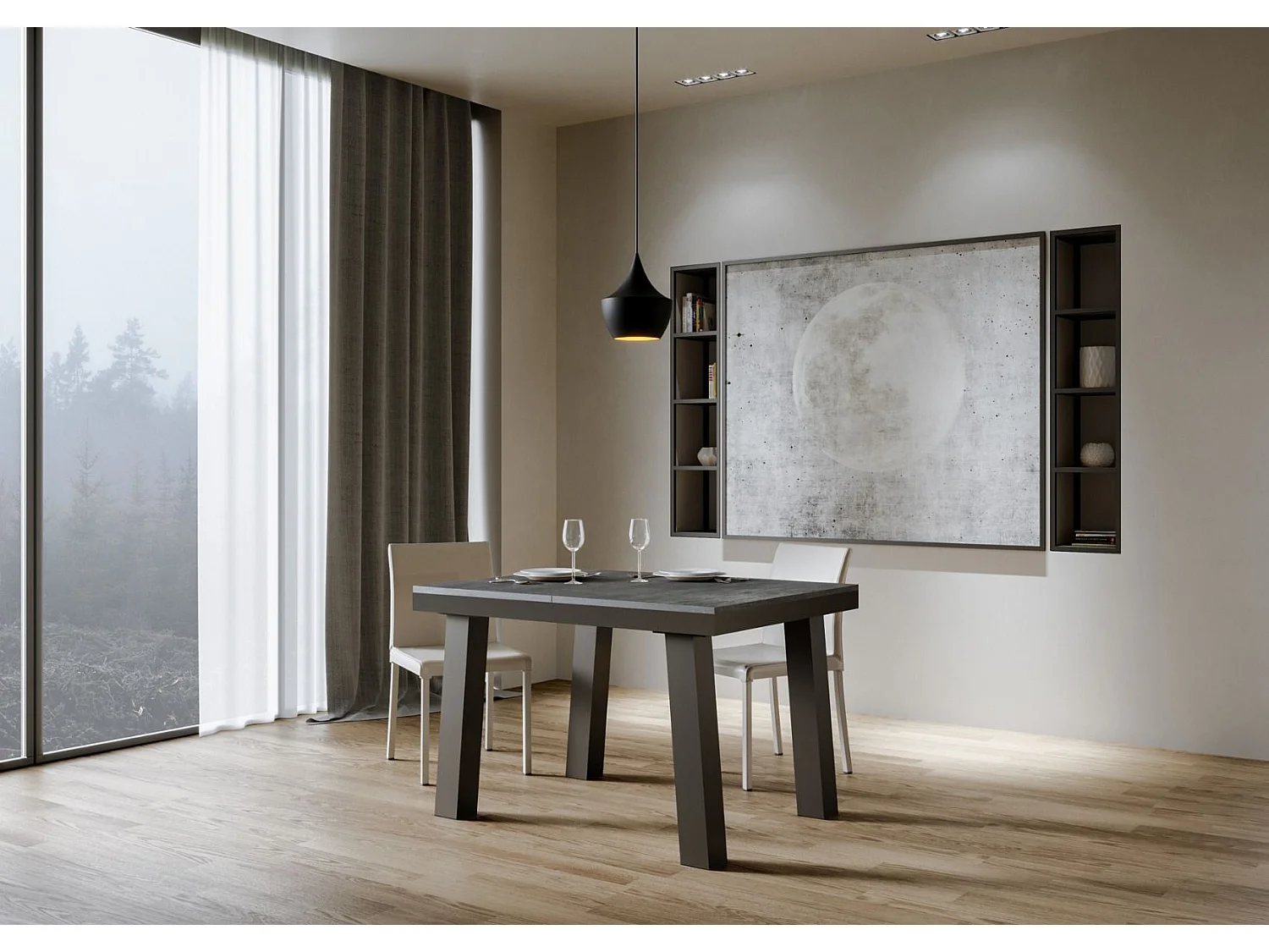 Table extensible 90x120/224 cm Bridge Evolution Gris Béton cadre Anthracite