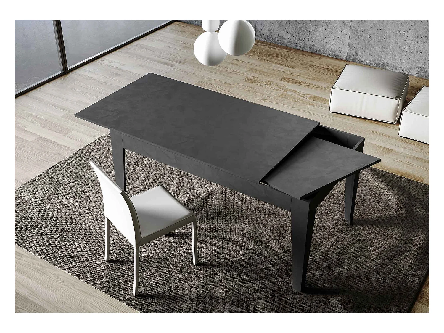 Uitschuifbare tafel 90x120/180 cm Cico structuur antraciet