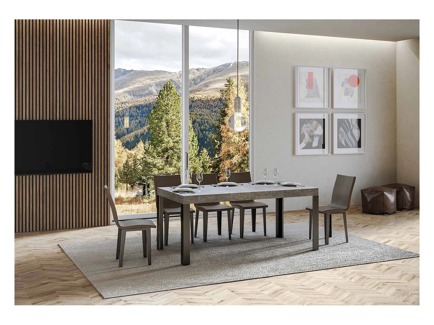 Uitschuifbare tafel 90x160/264 cm Linea cement frame antraciet