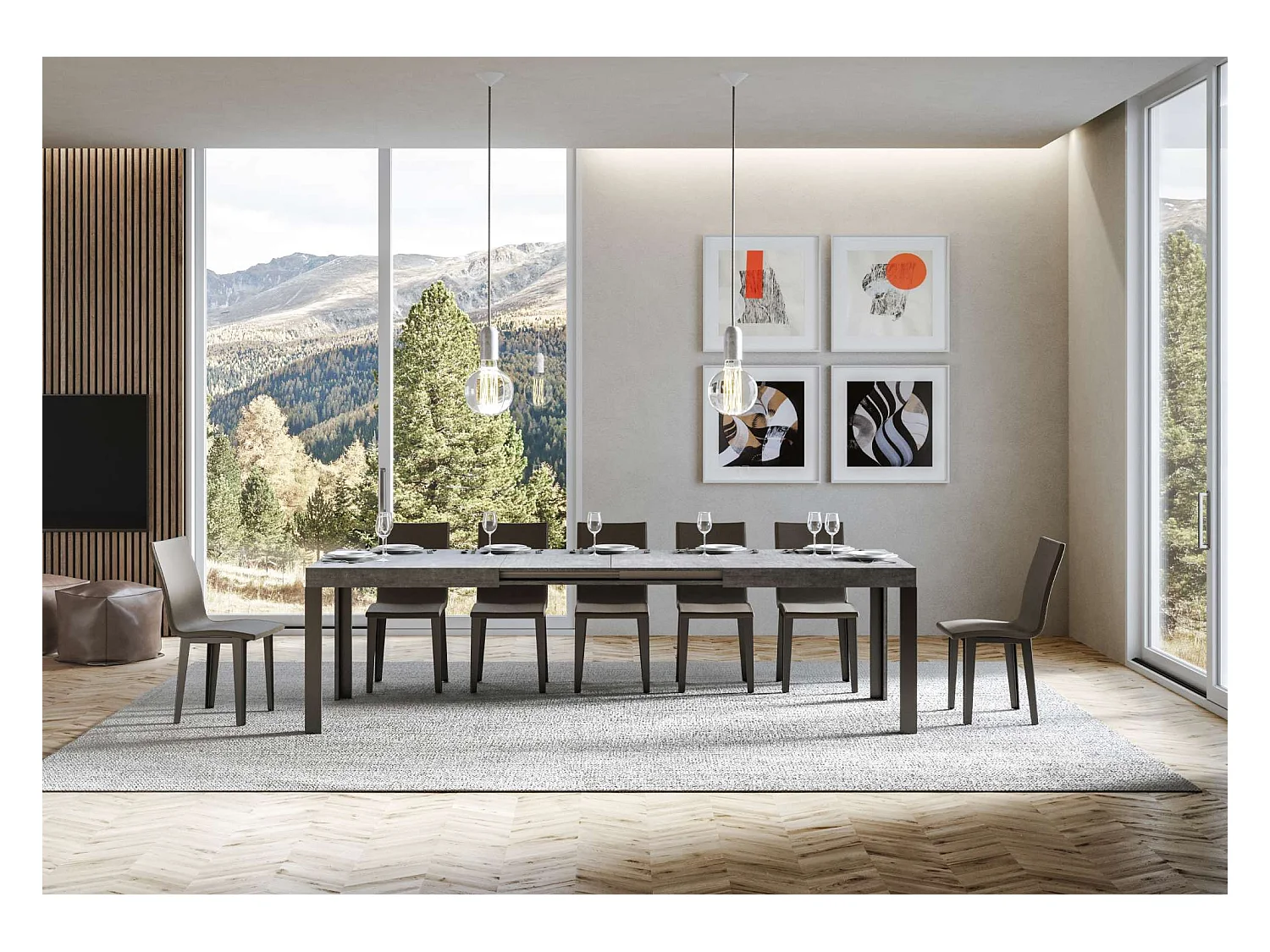 Uitschuifbare tafel 90x160/264 cm Linea cement frame antraciet