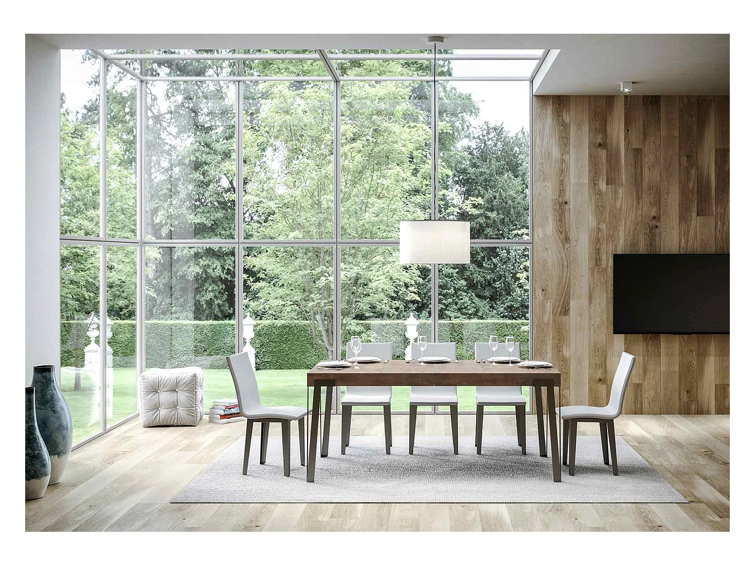 Mesa de jantar extensível 90x160/264 cm Rio Nogueira quadro Antracite