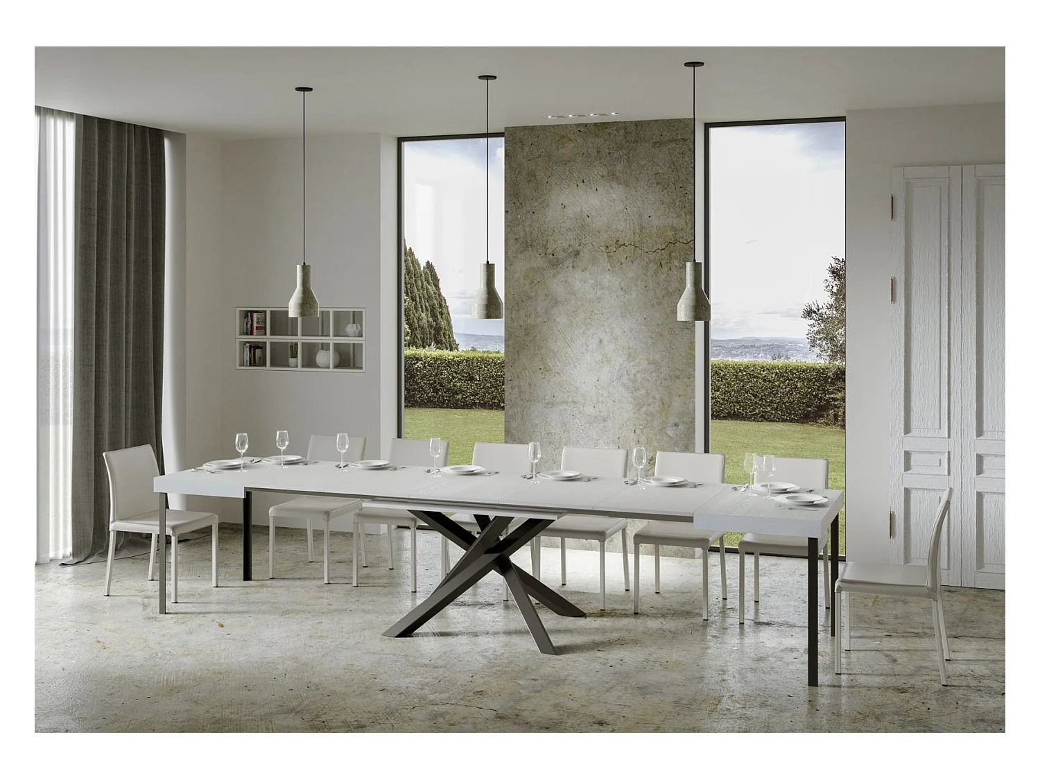 Uitschuifbare tafel 90x130/390 cm Volantis Wit Essen Antraciet frame