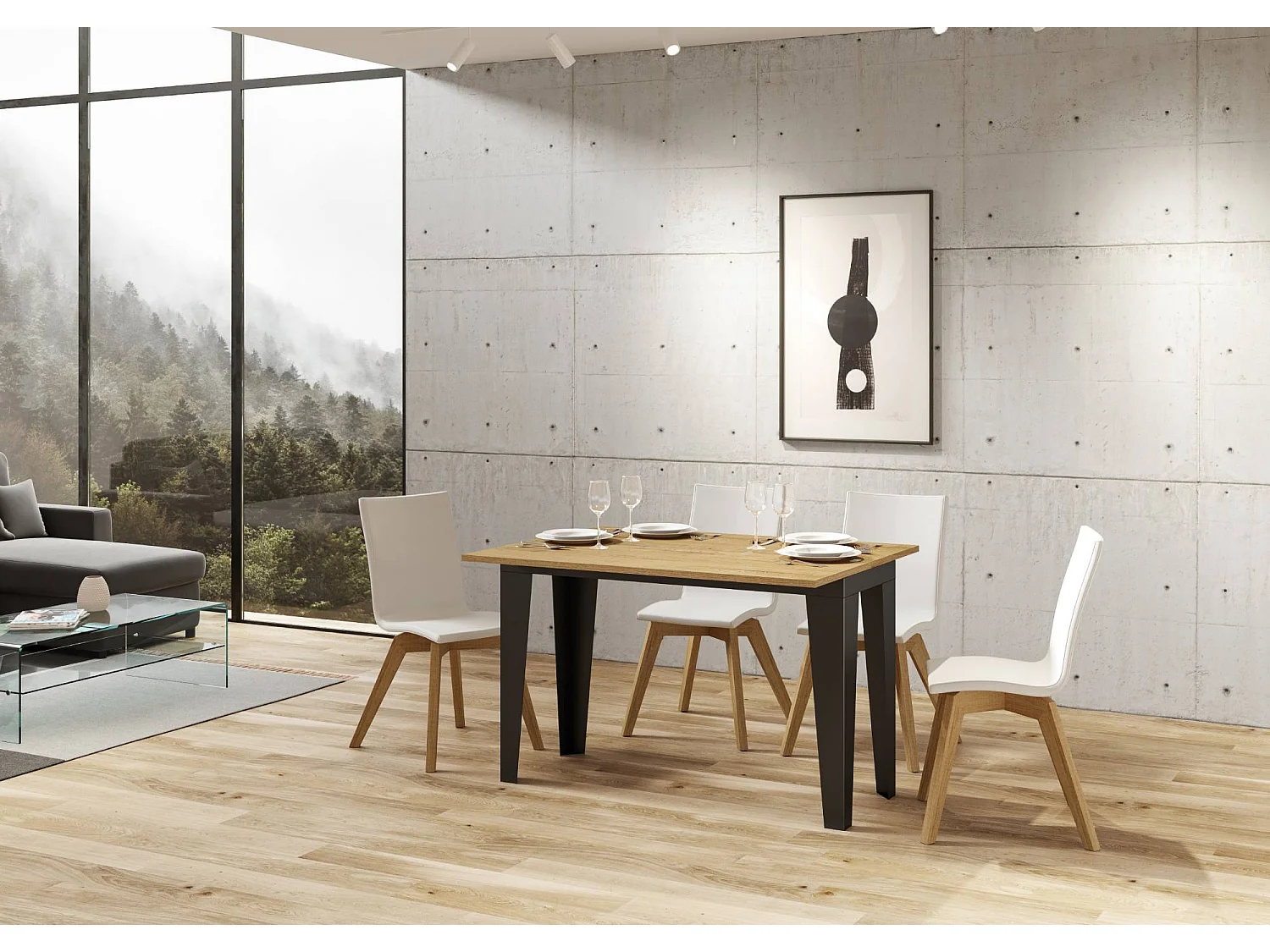Table extensible portefeuille 120x45/90 cm Flame Double Chêne Nature cadre Anthracite
