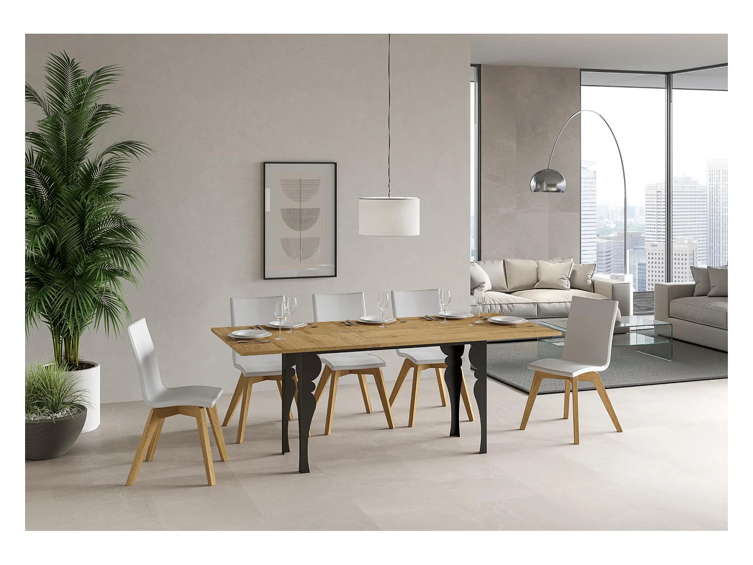 Table extensible portefeuille 120/200x45/90 cm Paxon Double Chêne Nature cadre Anthracite