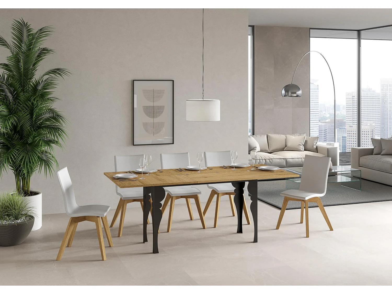 Table extensible portefeuille 120/200x45/90 cm Paxon Double Chêne Nature cadre Anthracite