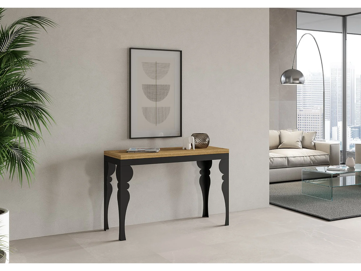Table extensible portefeuille 120/200x45/90 cm Paxon Double Chêne Nature cadre Anthracite