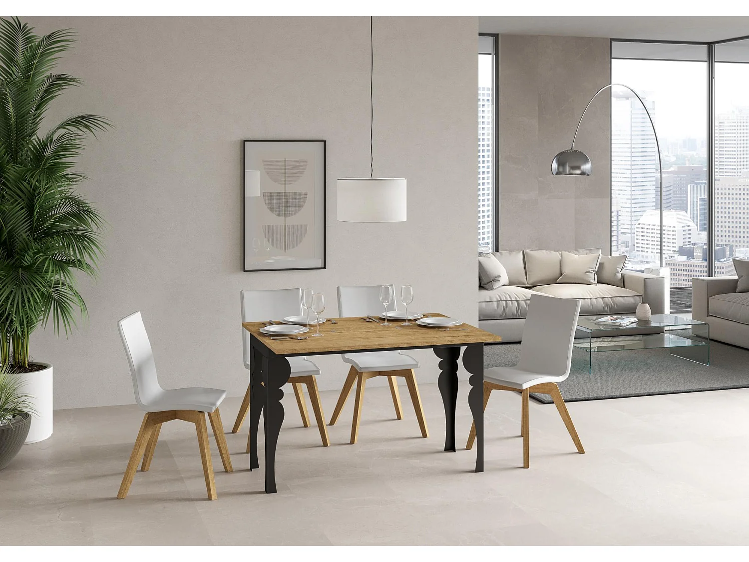Table extensible portefeuille 120/200x45/90 cm Paxon Double Chêne Nature cadre Anthracite