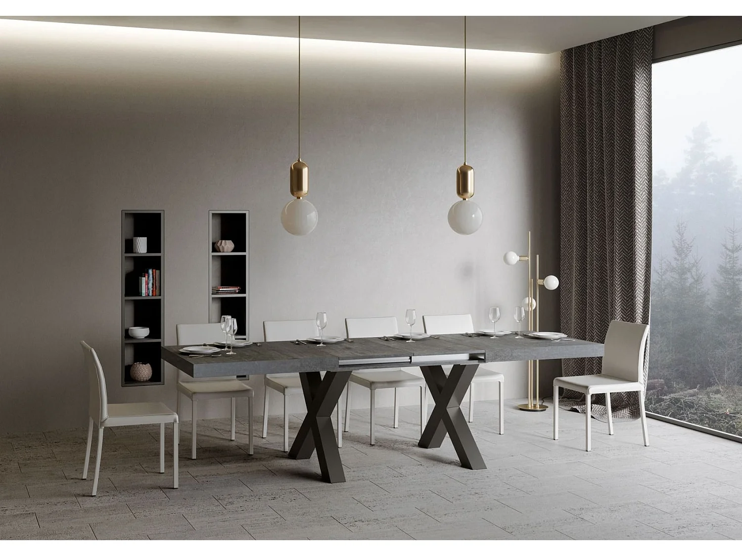 Table extensible 90x180/284 cm Traffic Gris Béton cadre Anthracite