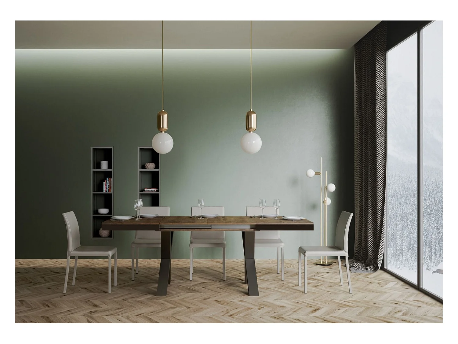 Mesa de jantar extensível 90x160/264 cm Traffic Evolution Nogueira quadro Antracite