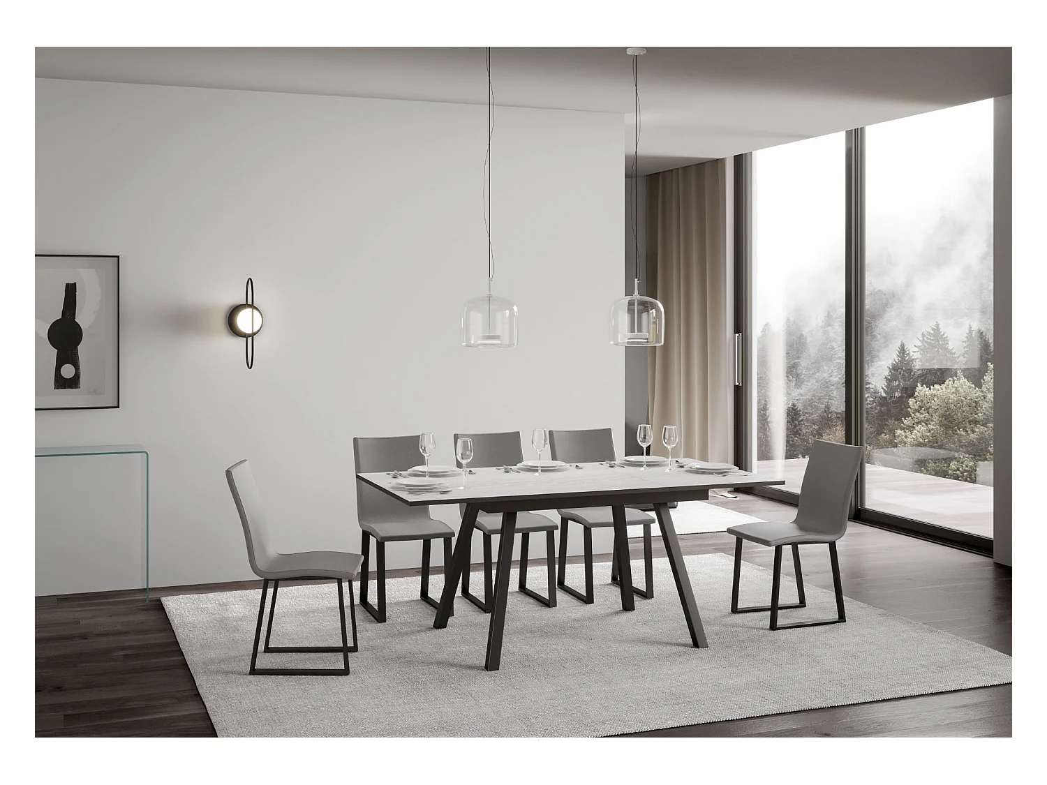 Uitschuifbare tafel 90x120/180 cm Mirhi eiken wit frame antraciet