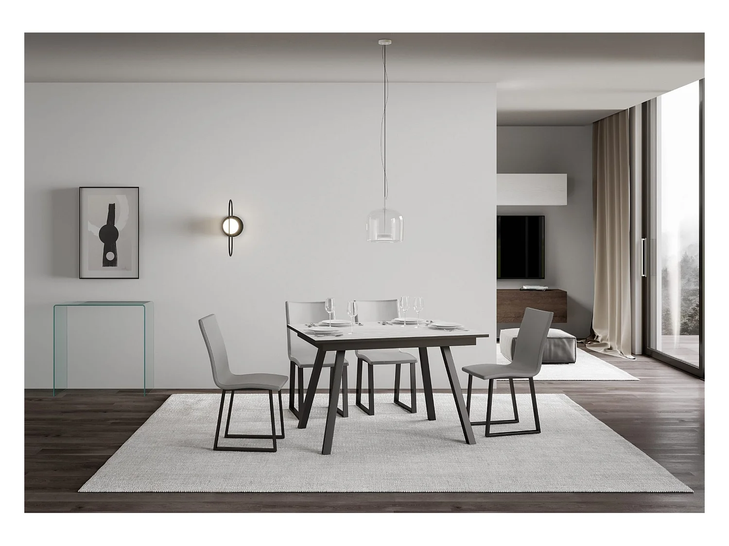 Uitschuifbare tafel 90x120/180 cm Mirhi eiken wit frame antraciet