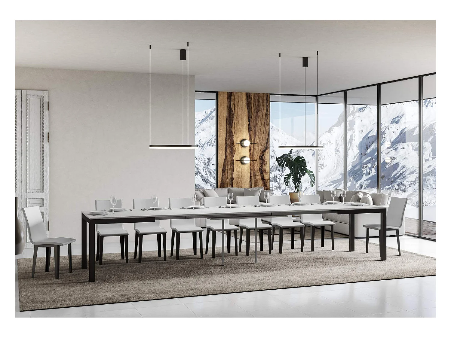 Mesa de comedor extensible Karry evolución-Color Blanco-Soporte 2 pies-Ancho extensible