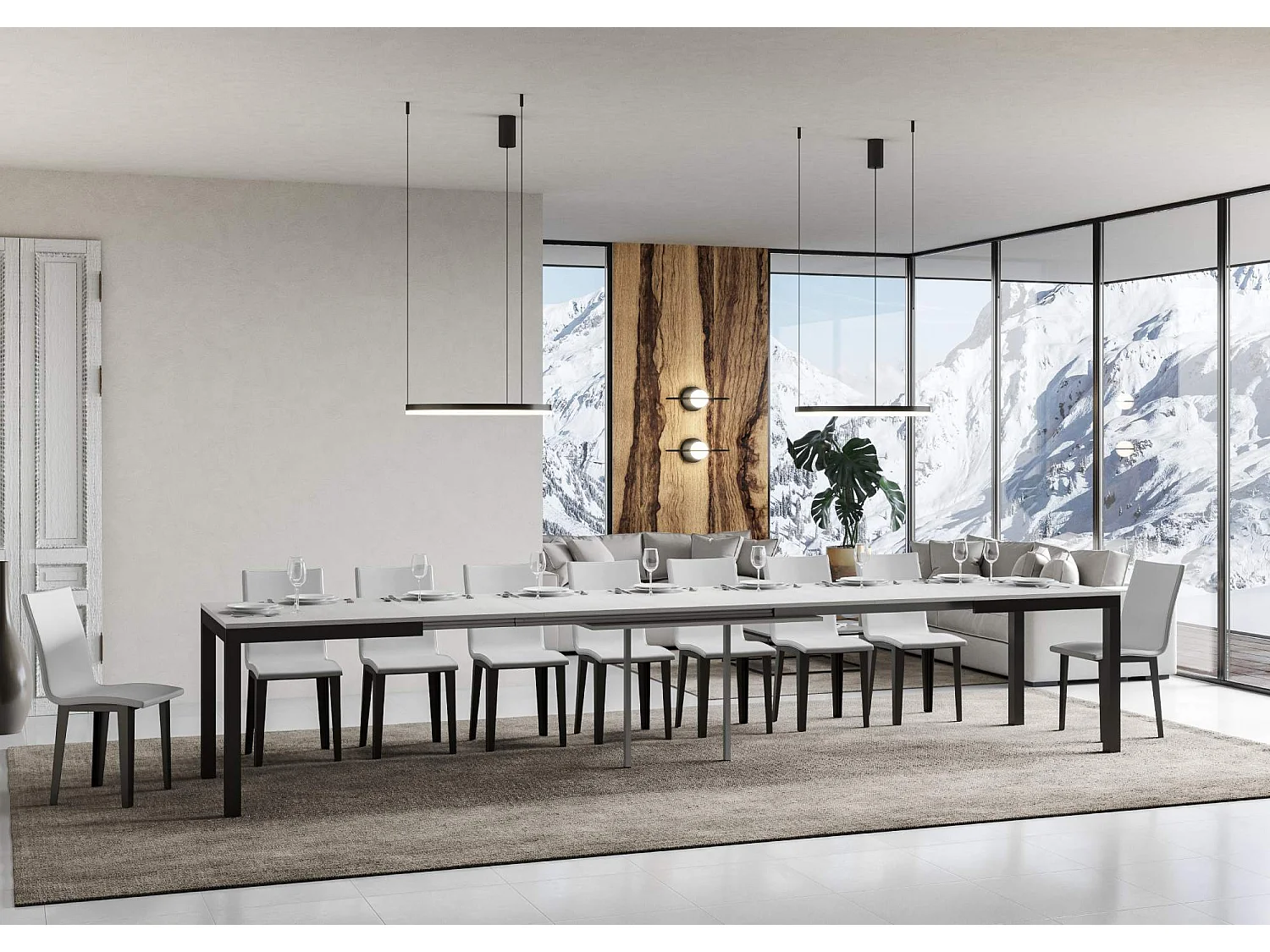 Uitschuifbare tafel 180/440x90 cm Everyday Evolution eiken wit met antraciet frame en poten