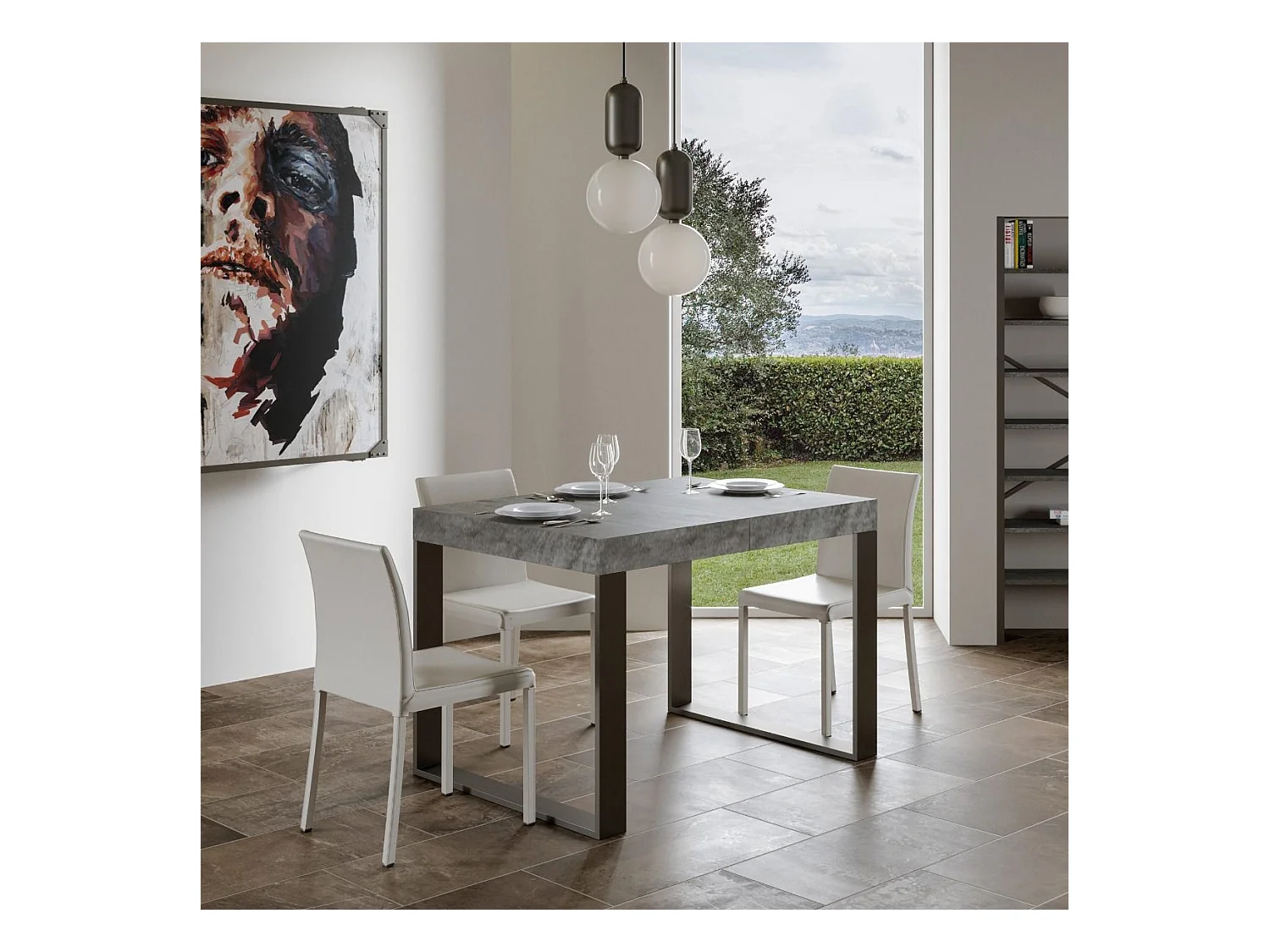 Table extensible 90x160/264 cm Tecno Premium Gris Béton cadre Anthracite