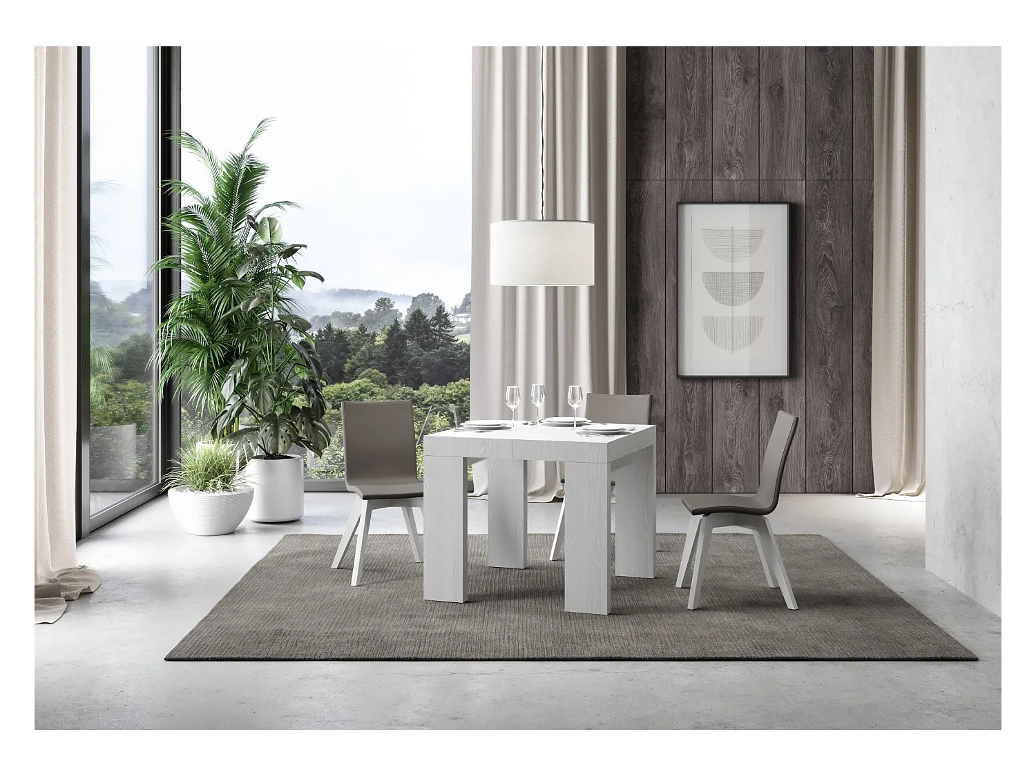 Mesa extensible 90x90/246 cm Roxell Fresno Blanco
