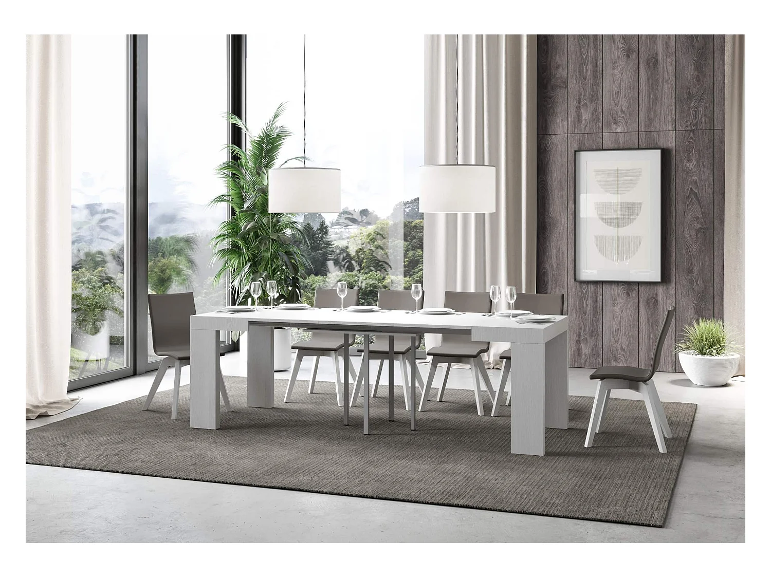 Mesa extensible 90x90/246 cm Roxell Fresno Blanco