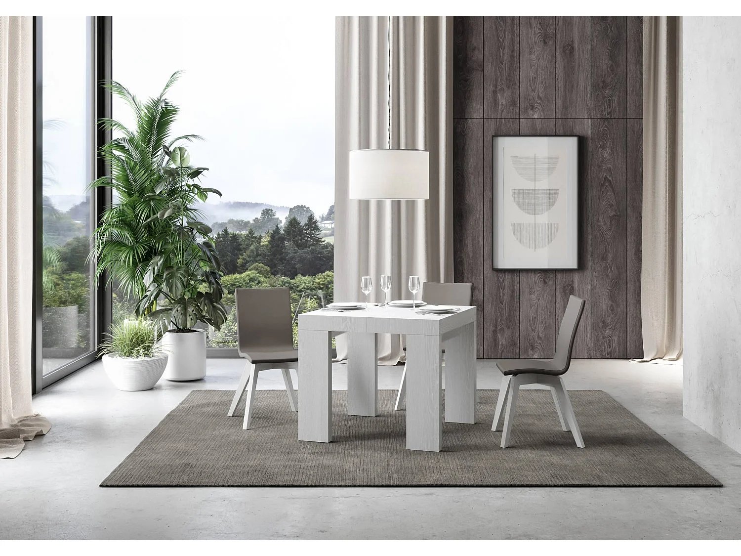 Uitschuifbare tafel 90/246x90 cm Roxell eiken wit