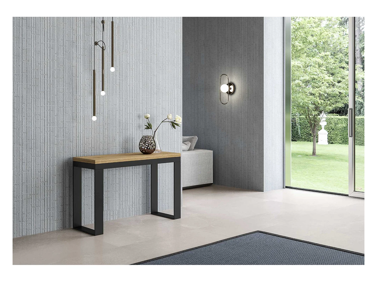 Mesa tipo libro 120x45/90 cm Tecno Double Roble Natural estructura Antracita