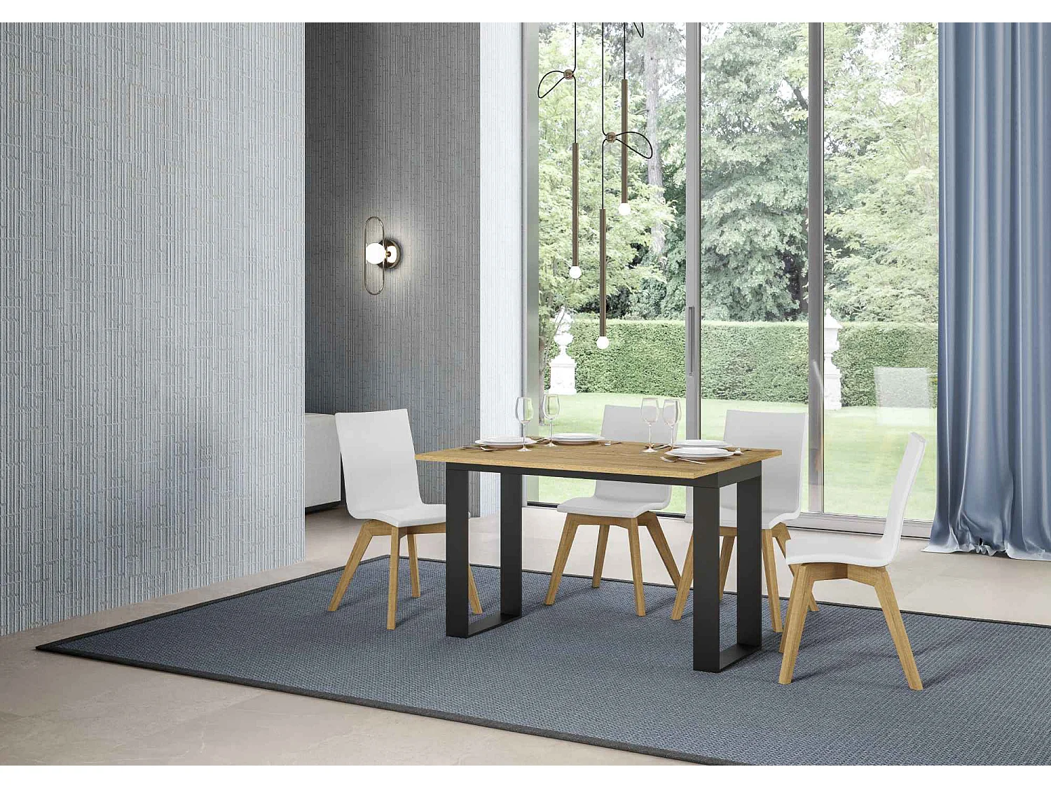 Table extensible portefeuille 120x45/90 cm Tecno Double Chêne Nature cadre Anthracite