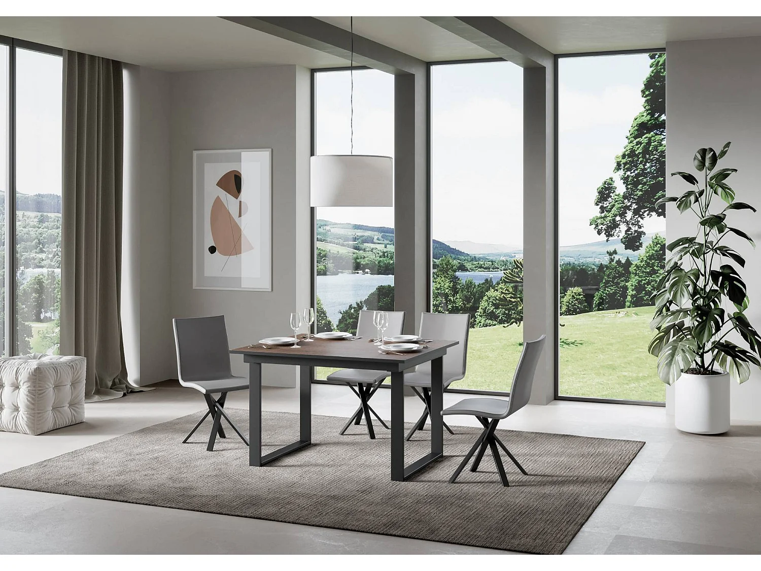 Table extensible 90x120/180 cm Bandos Noyer cadre Anthracite