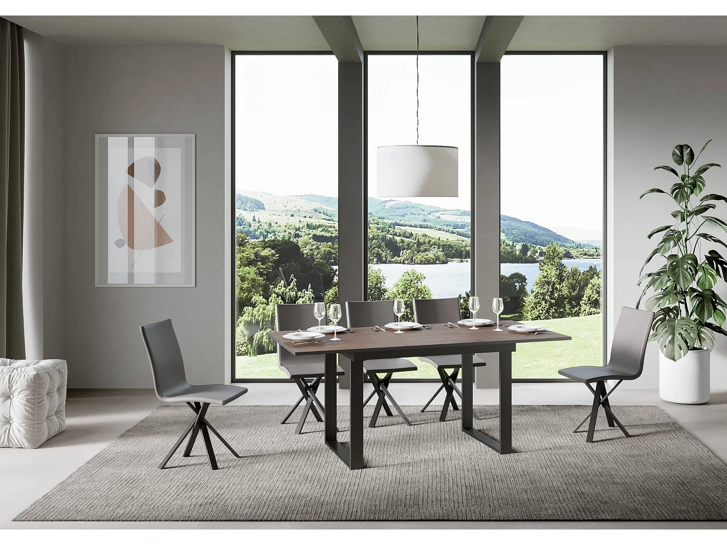 Table extensible 90x120/180 cm Bandos Noyer cadre Anthracite