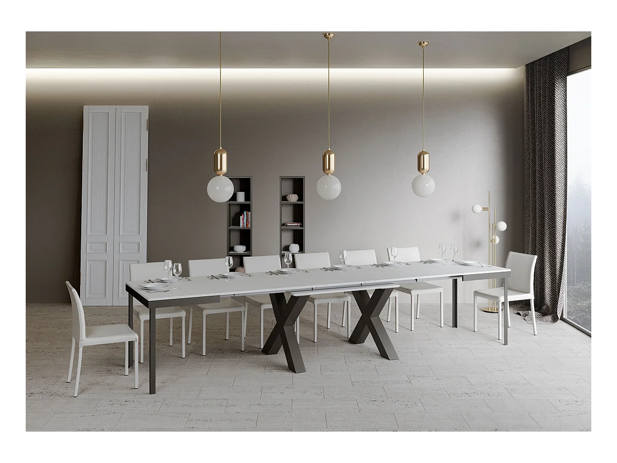 Table extensible 90x160/420 cm Traffic Evolution Frêne Blanc cadre Anthracite