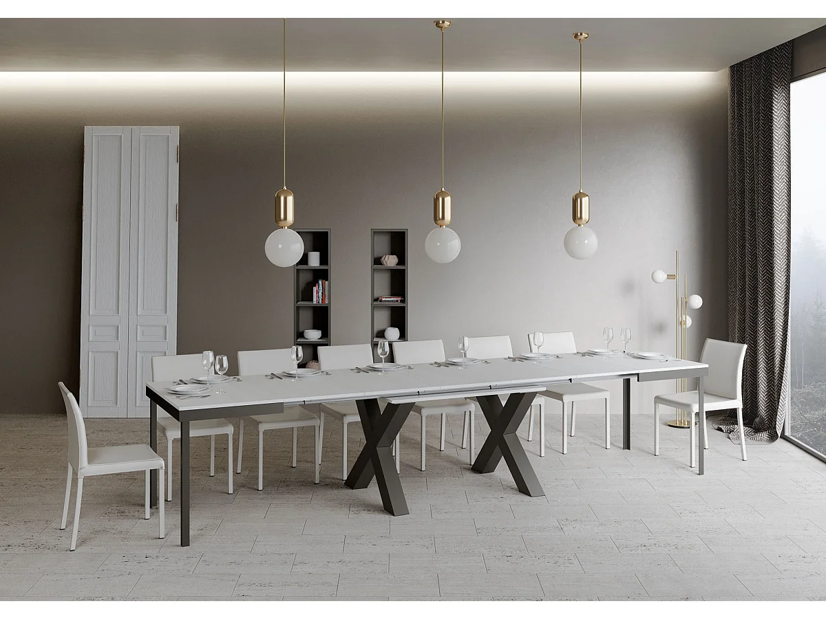 Uitschuifbare tafel 90x160/420 cm Traffic Evolution eiken wit frame antraciet