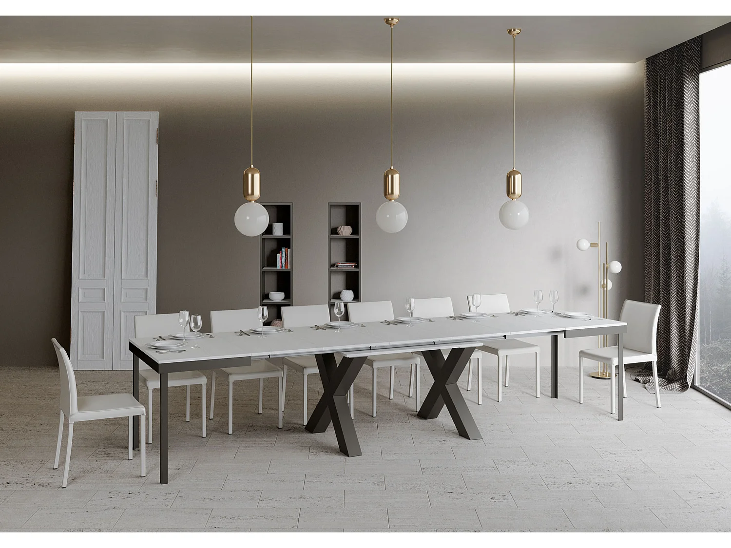 Uitschuifbare tafel 90x160/420 cm Traffic Evolution eiken wit frame antraciet