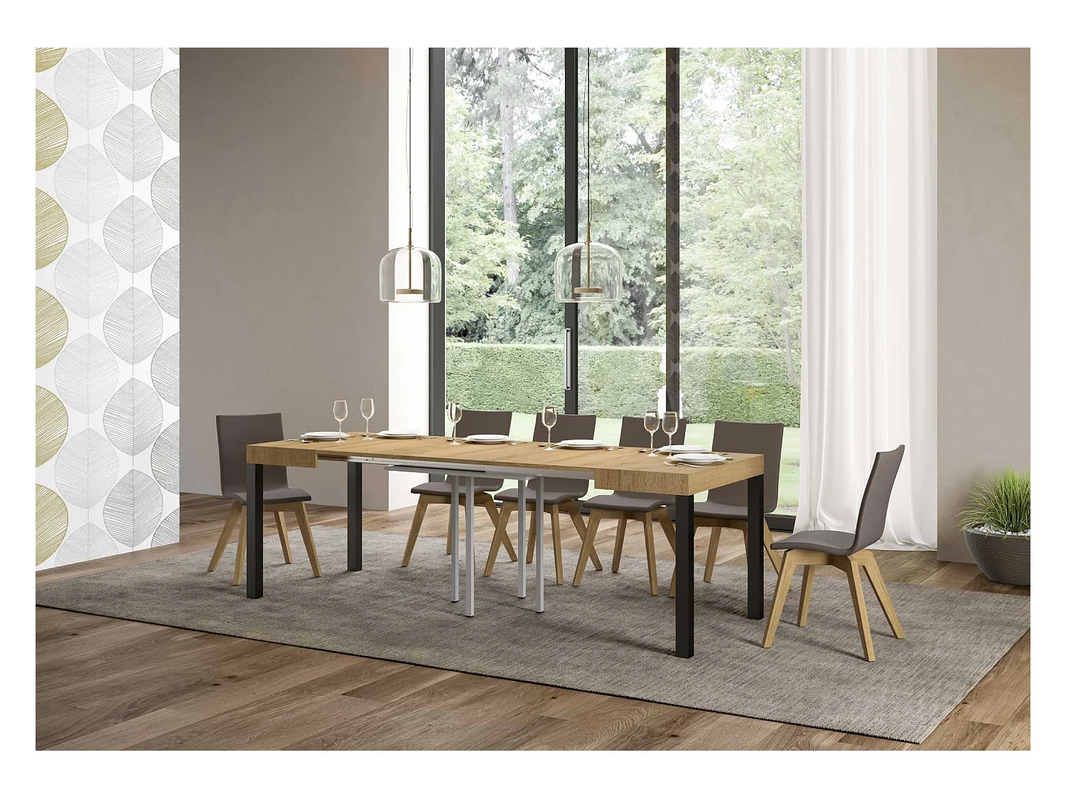 Stół rozkładany 90x90/246 cm Everyday Oak Nature Antracyt rama