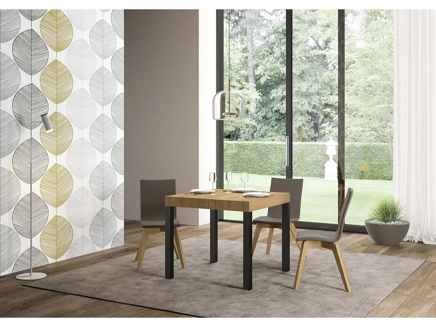 Table extensible 90/246x90 cm Everyday chêne nature pieds anthracite