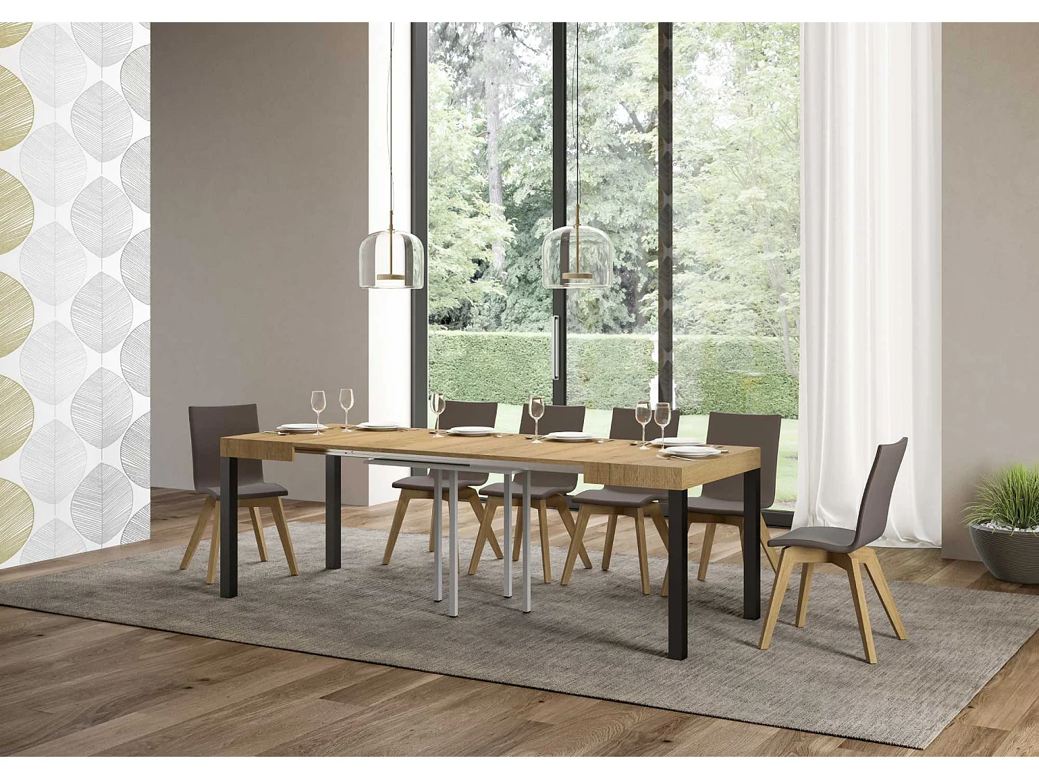 Table extensible 90/246x90 cm Everyday chêne nature pieds anthracite