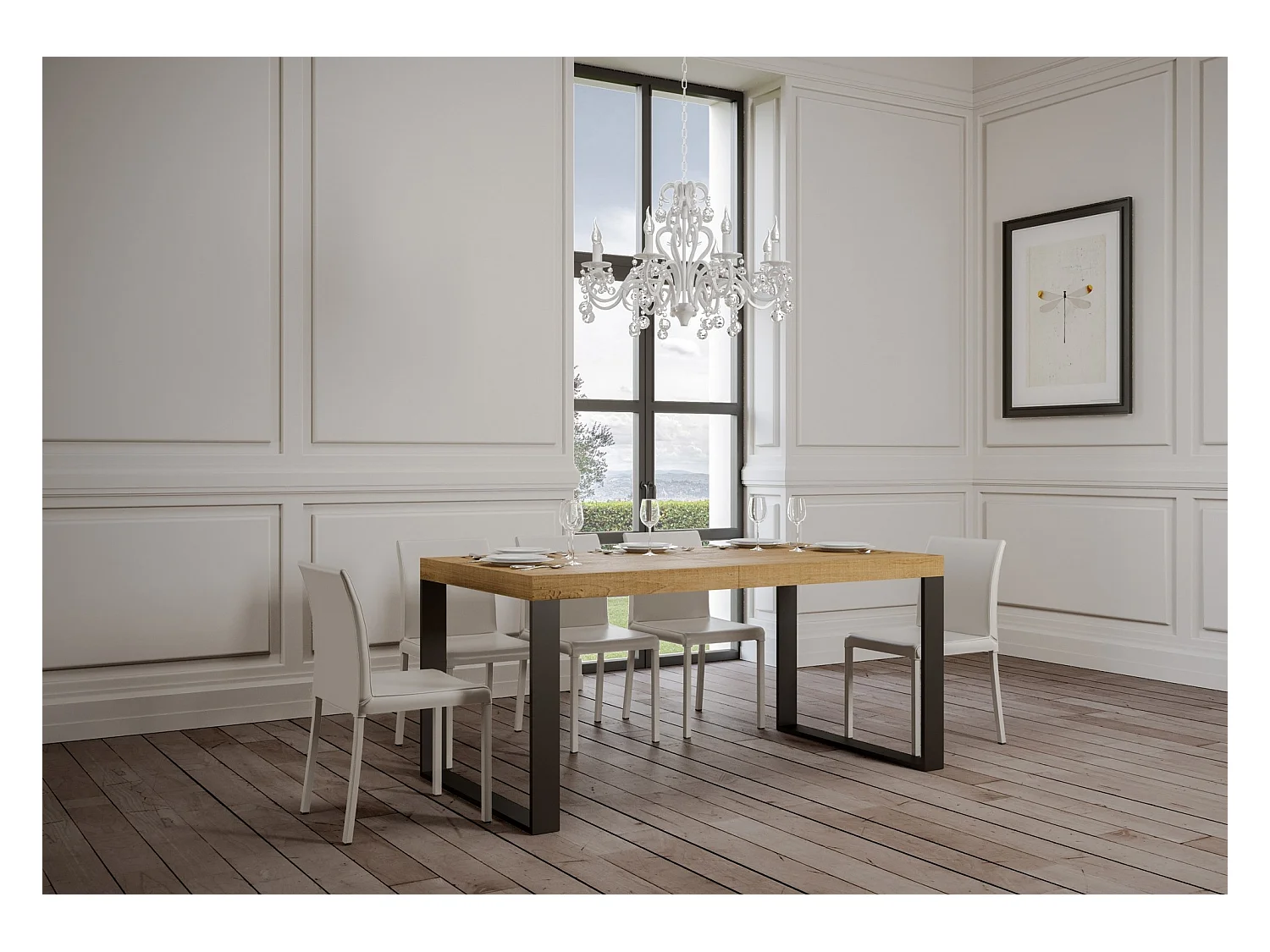 Table extensible 90x160/264 cm Tecno Chêne Nature cadre Anthracite