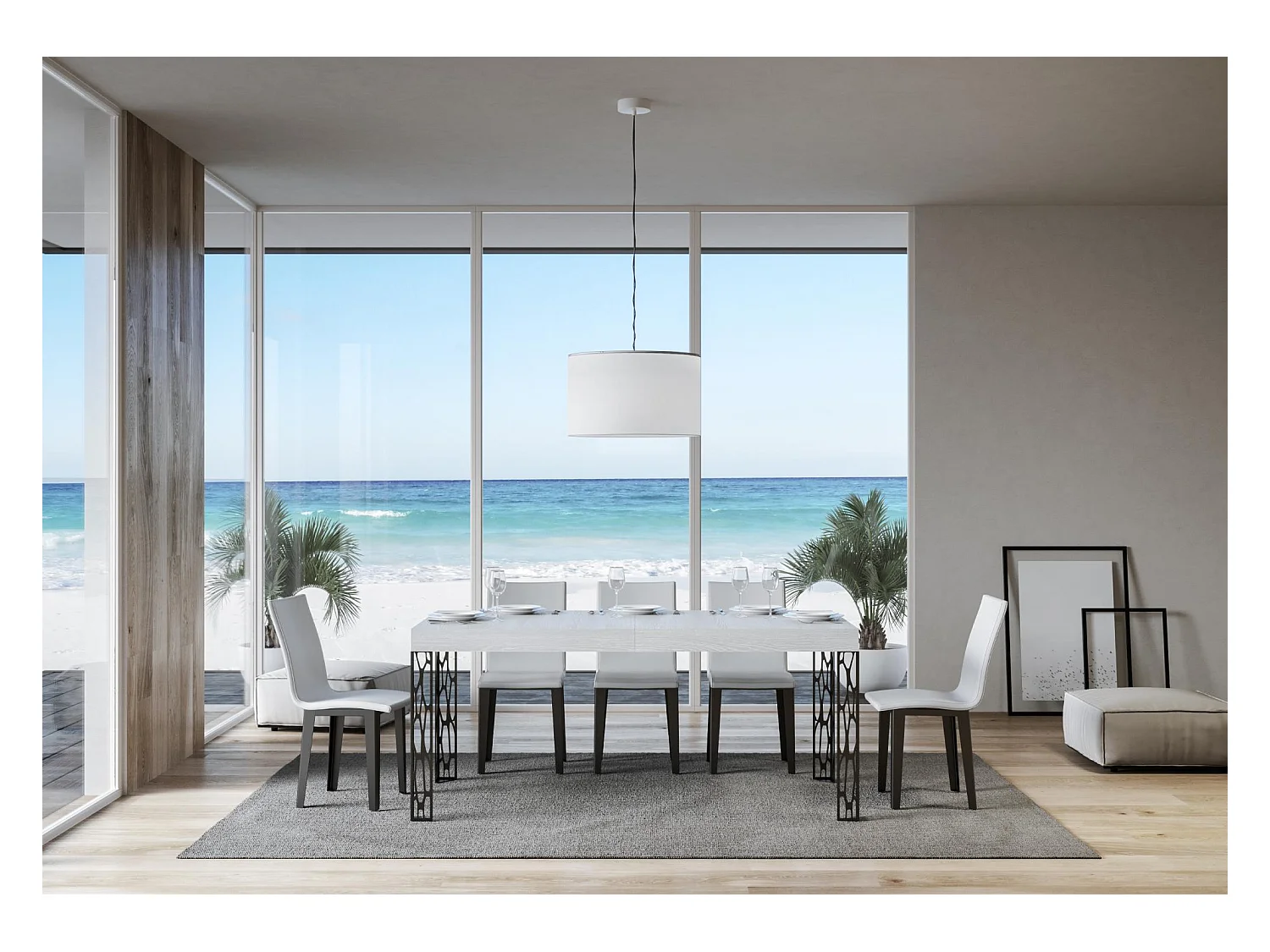 Mesa extensible 90x180/284 cm Ghibli Fresno Blanco estructura Antracita