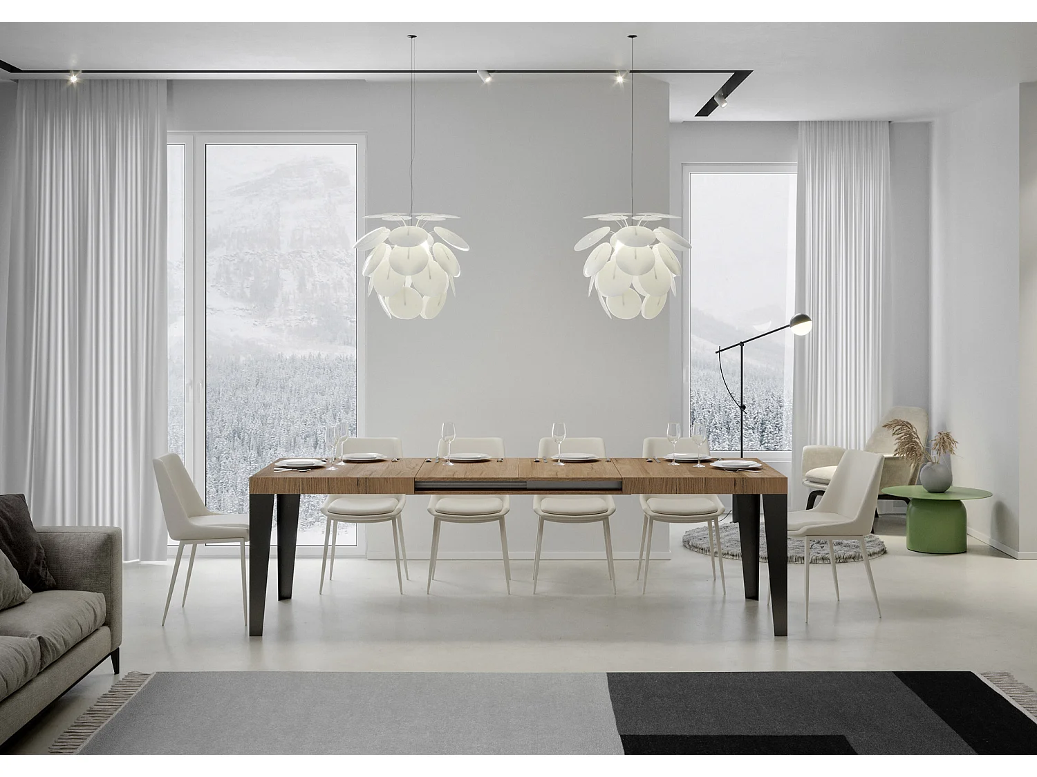 Uitschuifbare tafel 180/440x90 cm Flame natuur eiken met antraciete poten