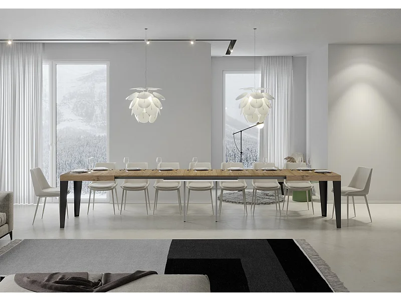 Uitschuifbare tafel 180/440x90 cm Flame natuur eiken met antraciete poten