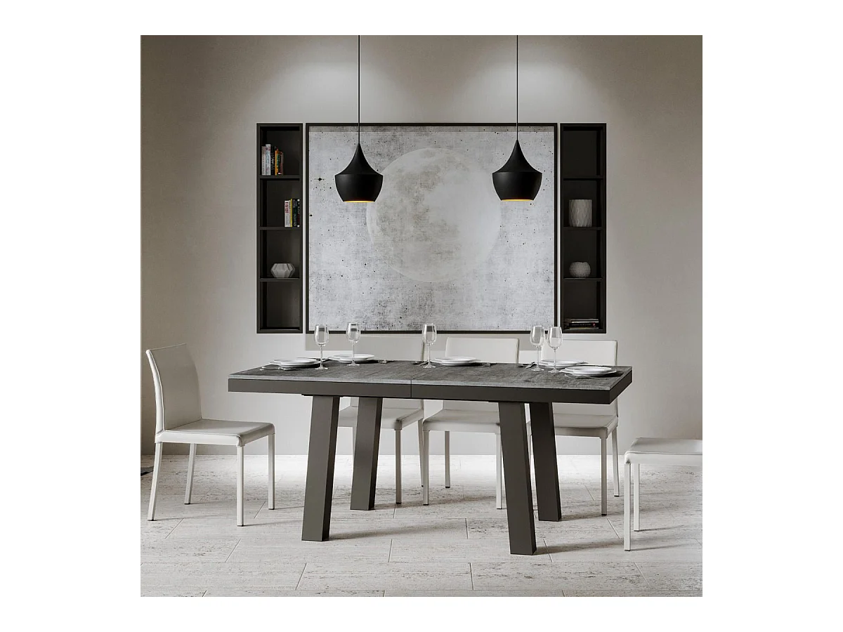 Ausziehtisch 90x160/264 cm Bridge Evolution Zement mit Eisenrahmen aus Anthrazit