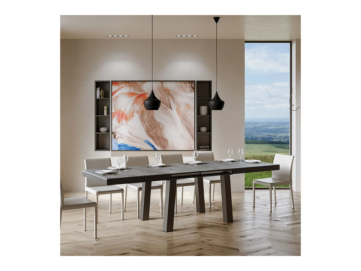 Ausziehtisch 90x160/264 cm Bridge Evolution Zement mit Eisenrahmen aus Anthrazit