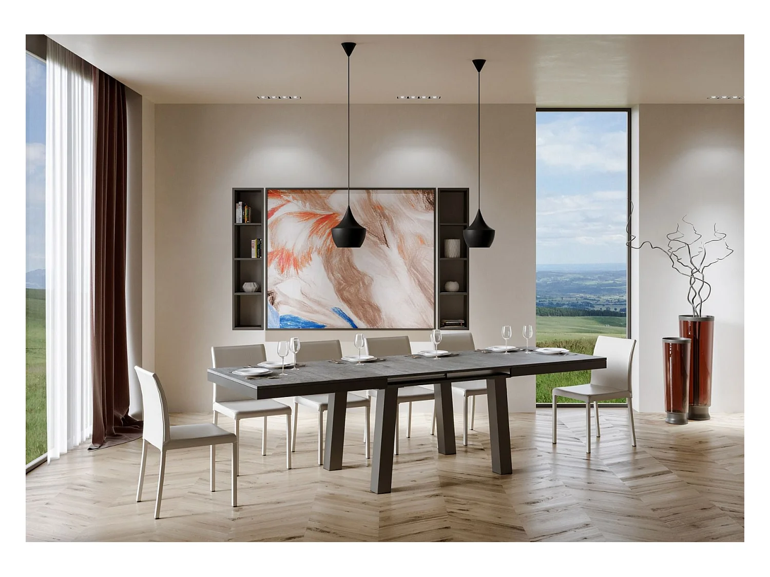 Ausziehtisch 90x160/264 cm Bridge Evolution Zement mit Eisenrahmen aus Anthrazit