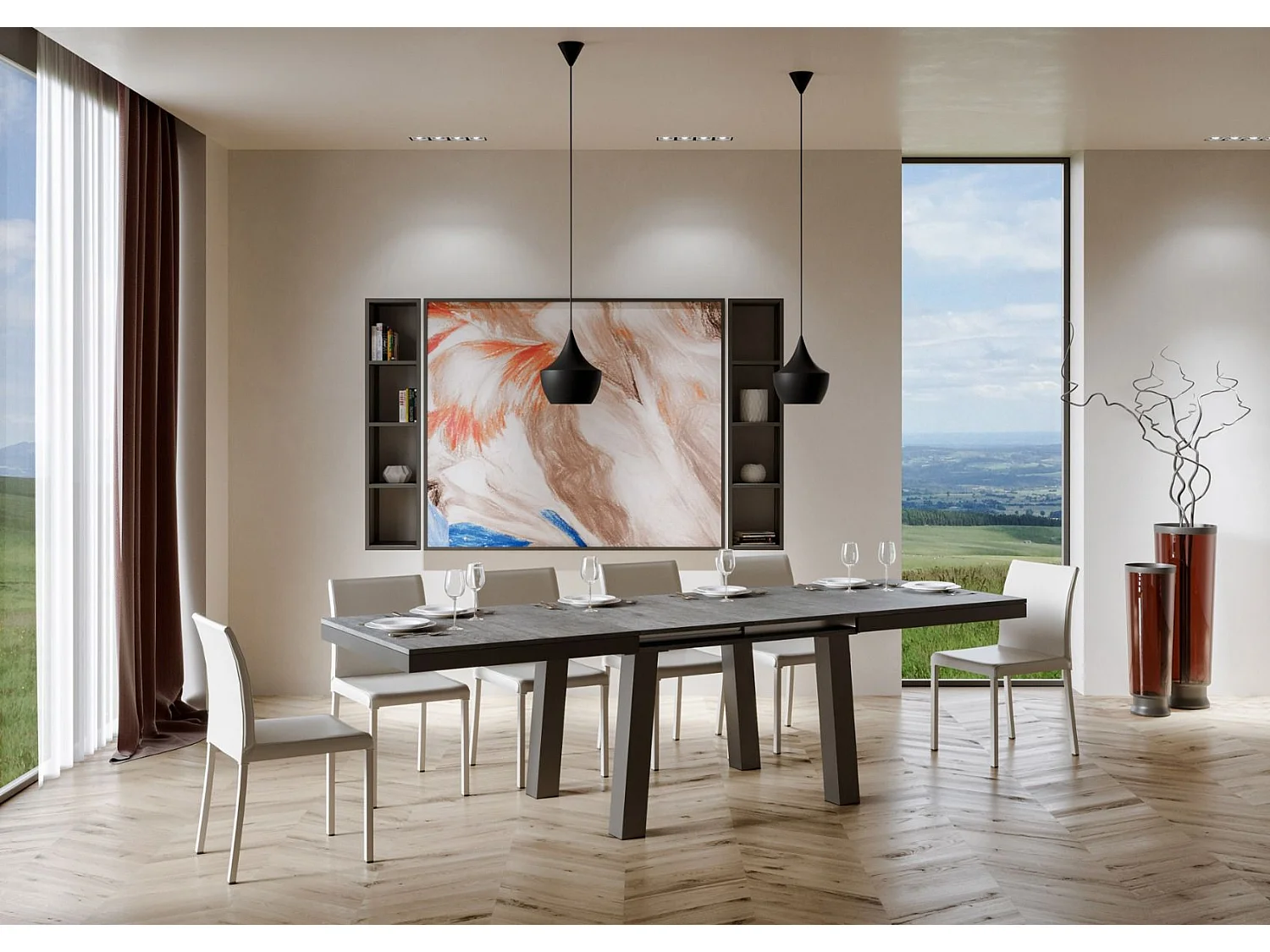 Table extensible 90x160/264 cm Bridge Evolution Gris Béton cadre Anthracite