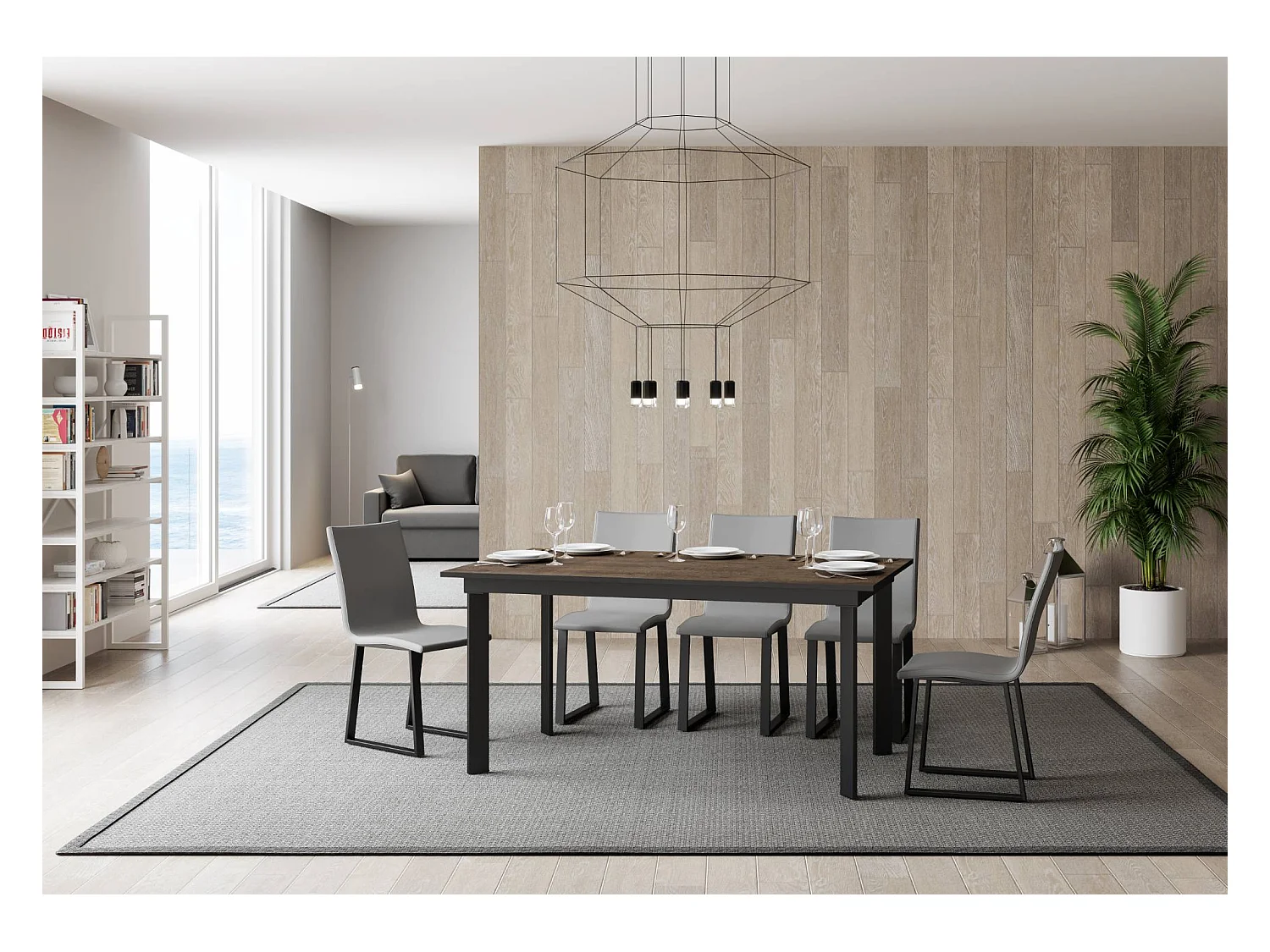 Mesa extensible 90x160/220 cm Cumar Nogal estructura Antracita