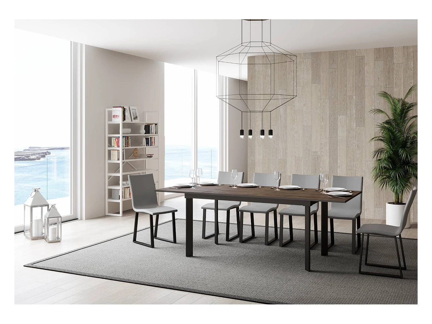 Mesa extensible 90x160/220 cm Cumar Nogal estructura Antracita