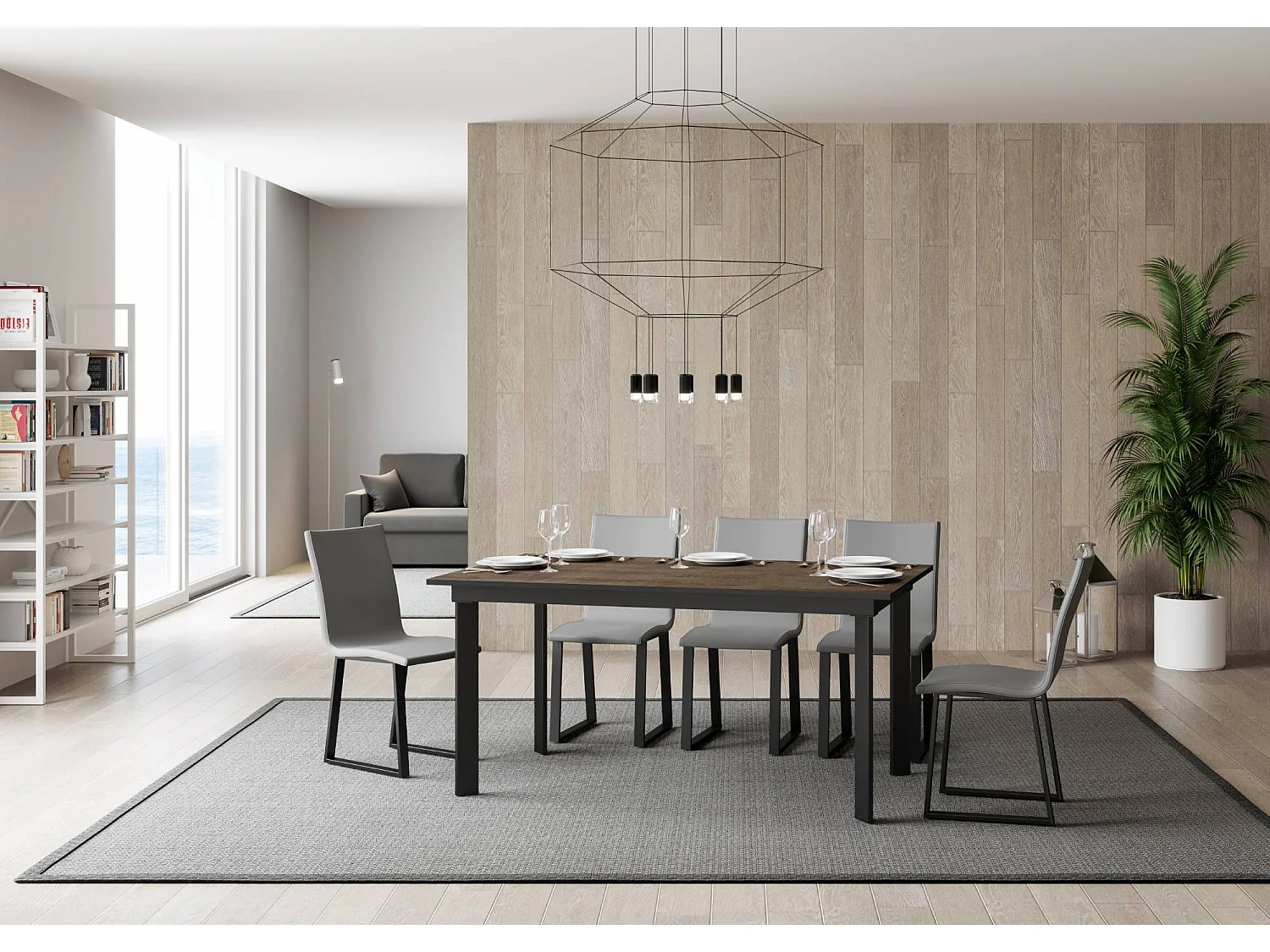 Table extensible 90x160/220 cm Cumar Noyer cadre Anthracite