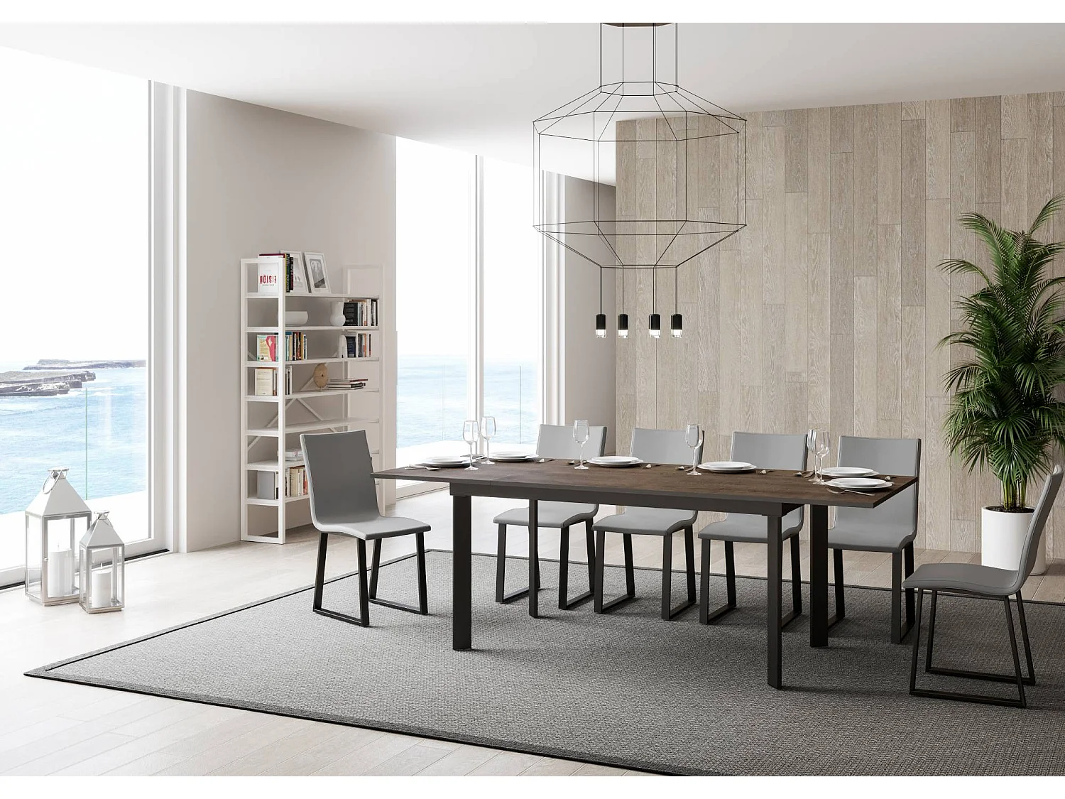 Table extensible 90x160/220 cm Cumar Noyer cadre Anthracite