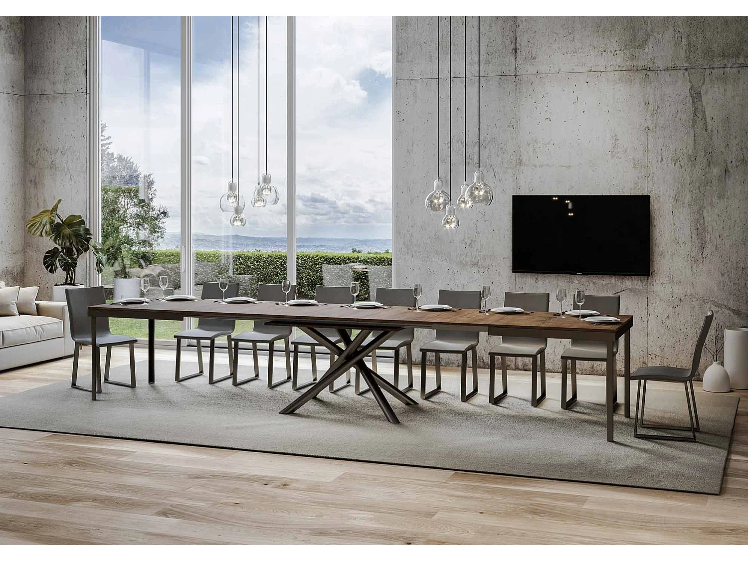 Table extensible 90x180/440 cm Famas Evolution Noyer cadre Anthracite