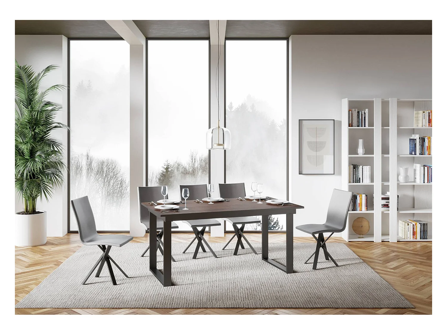 Mesa extensible 90x160/220 cm Bandos Nogal estructura Antracita