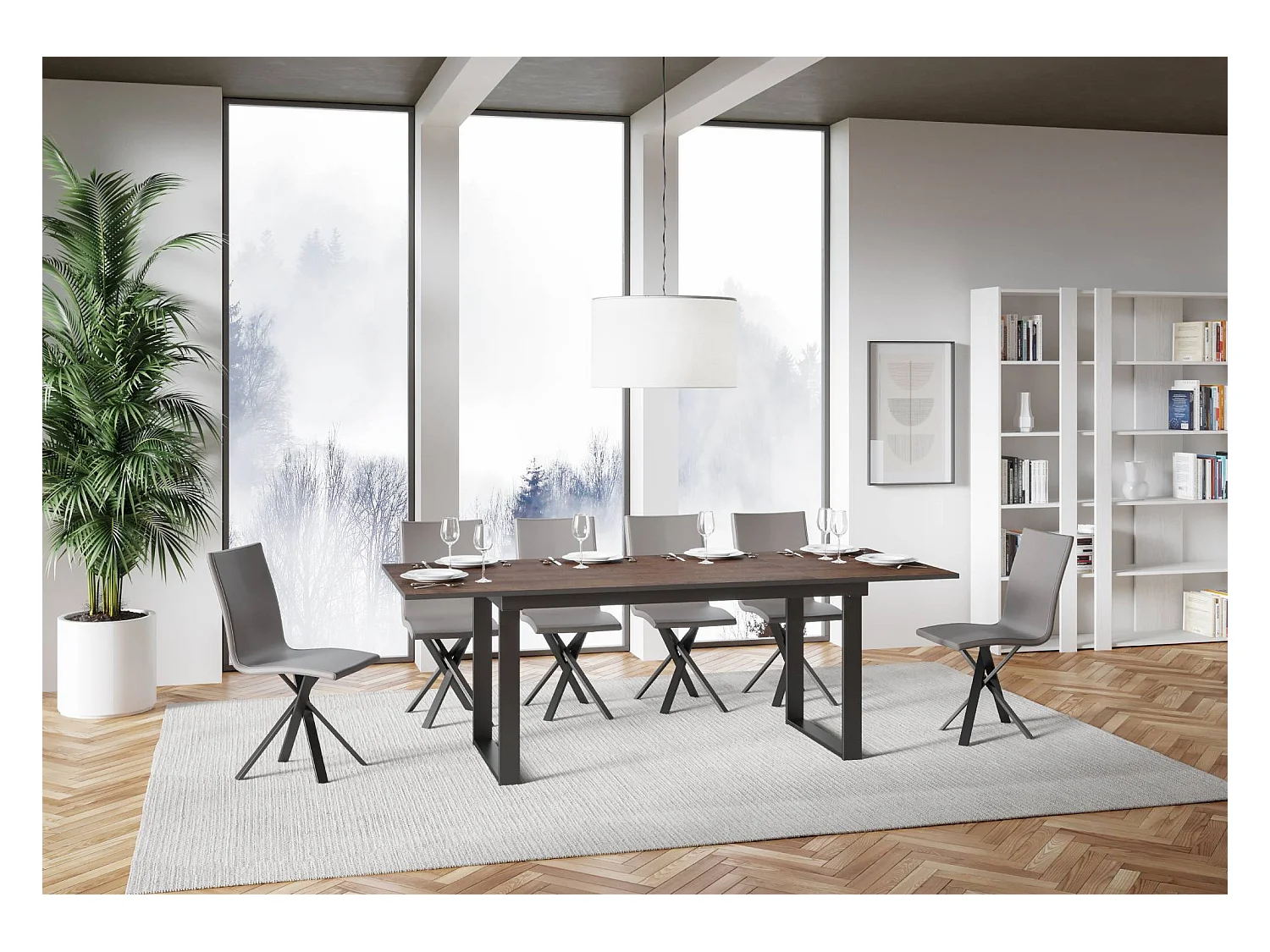 Mesa extensible 90x160/220 cm Bandos Nogal estructura Antracita