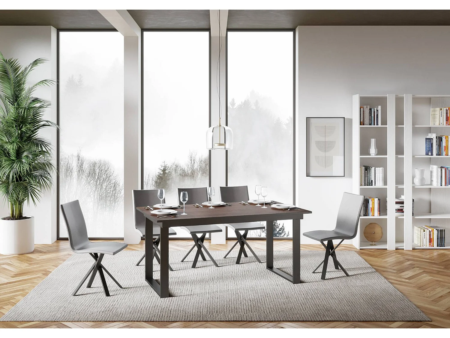 Table extensible 90x160/220 cm Bandos Noyer cadre Anthracite