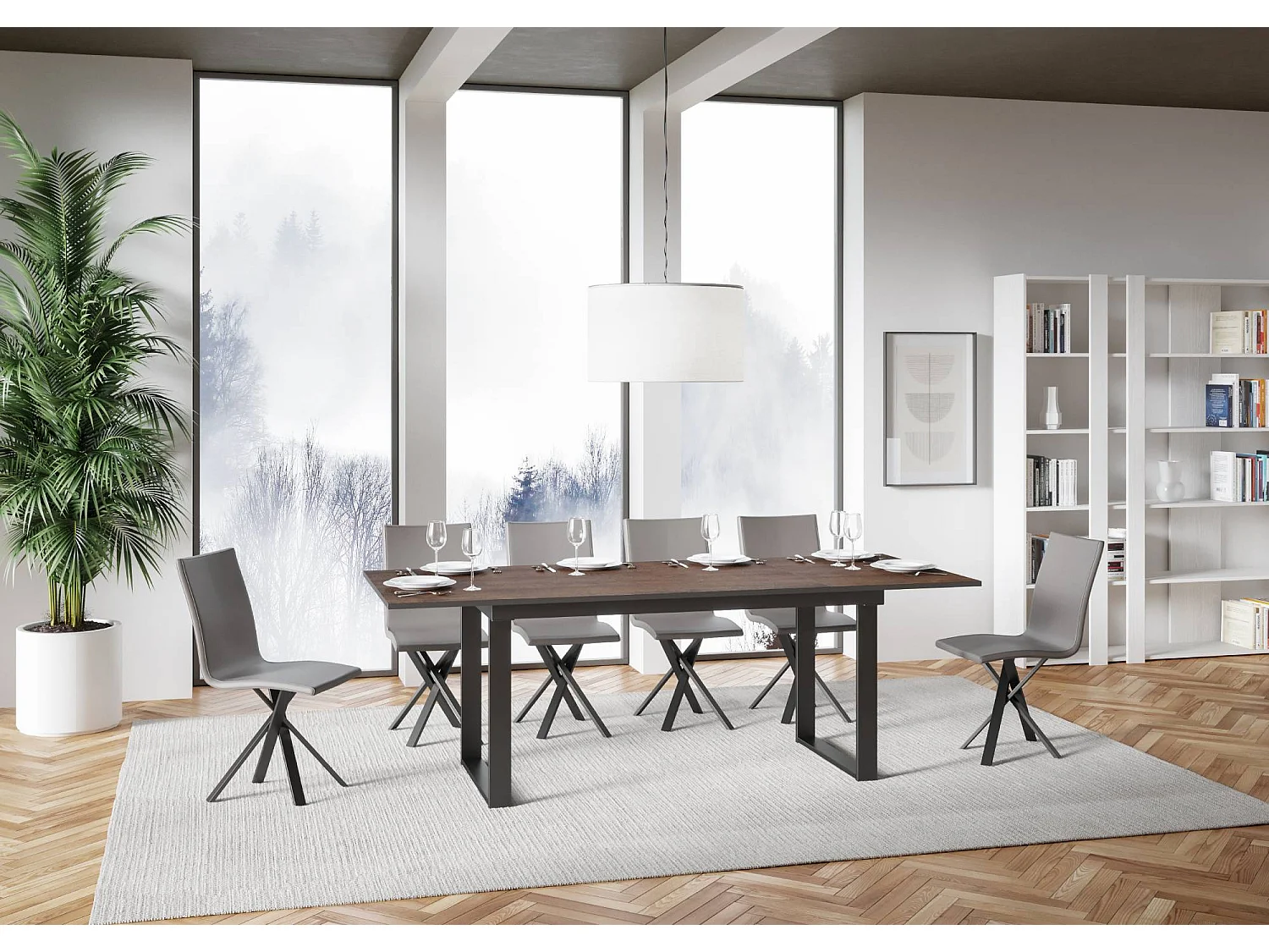 Table extensible 90x160/220 cm Bandos Noyer cadre Anthracite