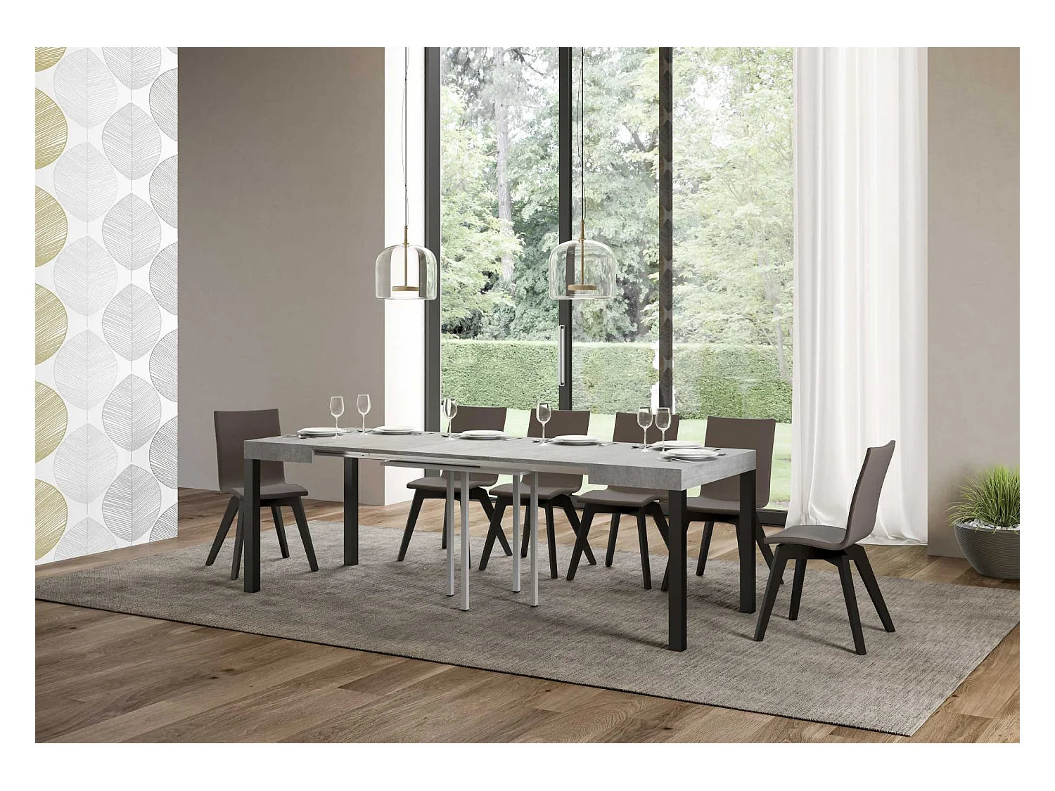 Ausziehbarer Tisch 90 x 90/246 cm, Gestell "Everyday Cement Anthrazit".